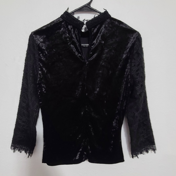 Anthropologie black velvet and lace top - Picture 2 of 10